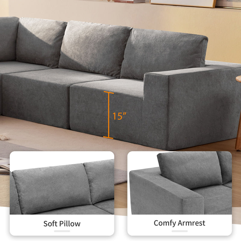 Modular L Shaped Sectional Sofa, Luxury Floor Couch Set, Upholstered Indoor Furniture, Foam - Filled Sleeper Sofa Bed For Living Room, Bedroom, 5 Pieces Free Combination - Gray