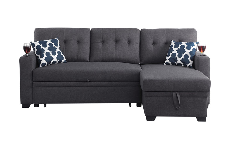 82" Width Sectional With Storage Chaise And Cupholder Armrest