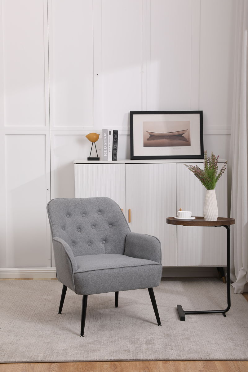 Modern Mid-Century Chair Linen Sherpa Armchair