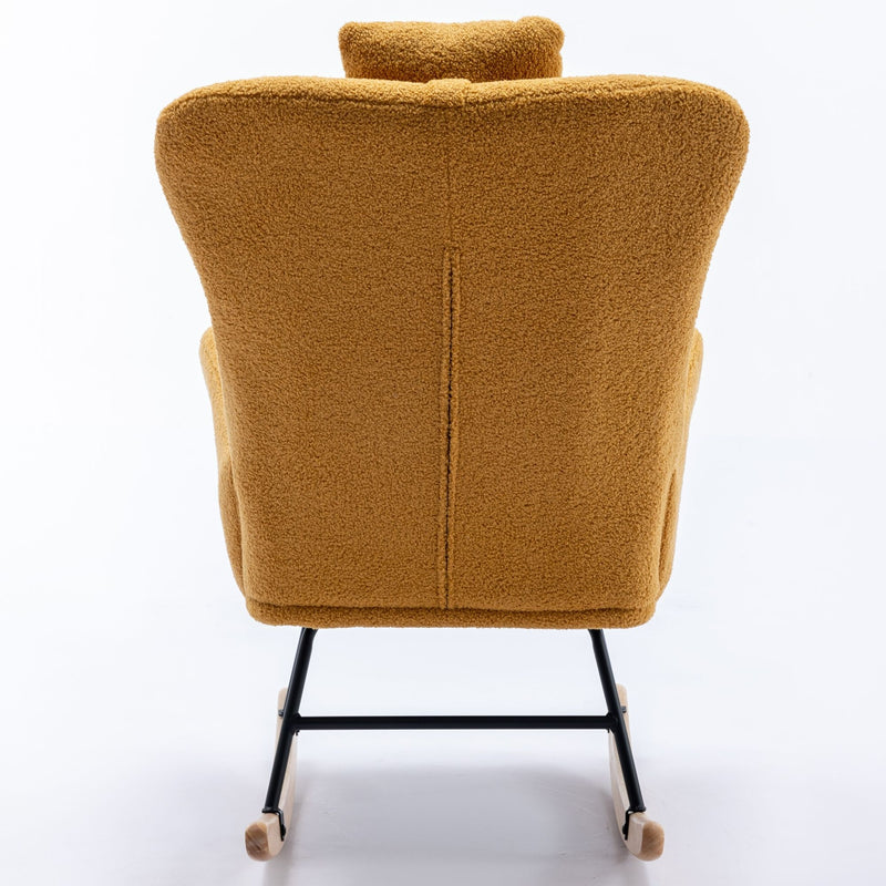 35.5" Rocking Chair With Pocket, Soft Teddy Fabric Rocking Chair For Nursery, Comfy Wingback Glider Rocker With Safe Solid Wood Base For Living Room Bedroom Balcony - Turmeric