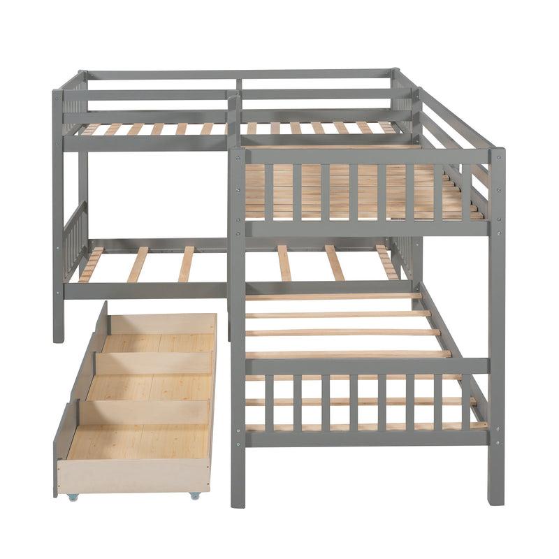 Twin L Shaped Bunk Bed With Drawers