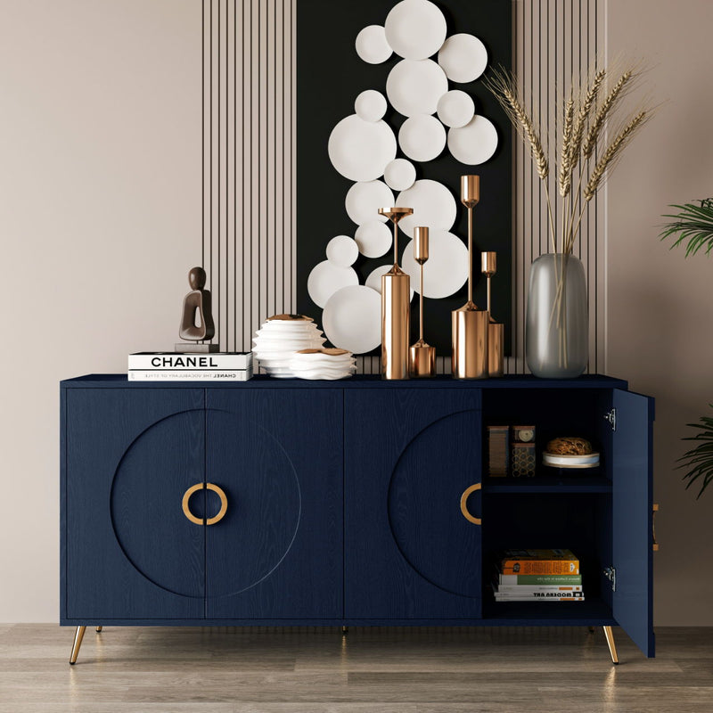 Modern Lacquered 4 Door Wooden Cabinet Sideboard Buffet Server Cabinet Storage Cabinet, For Living Room, Entryway, Hallway, Office, Kitchen And Dining Room