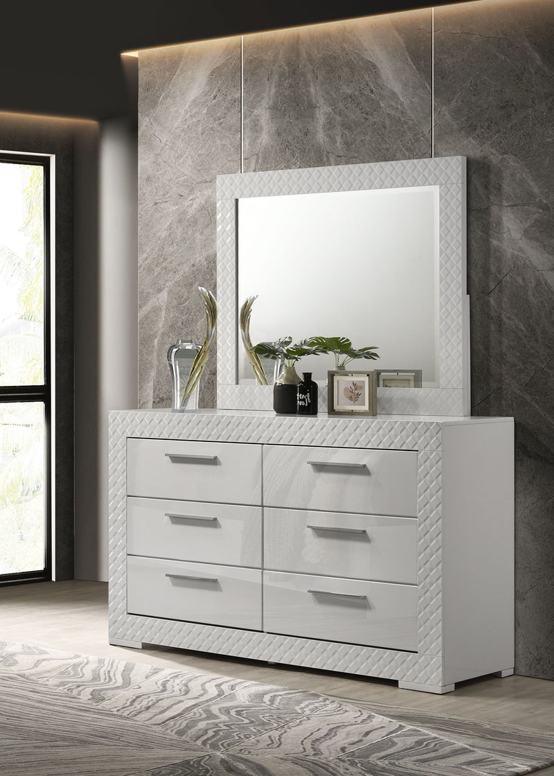 Ives - 6-Drawer Dresser And Mirror - White High Gloss