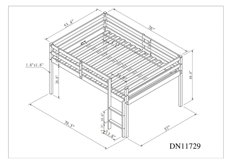 Full Loft Bed - White