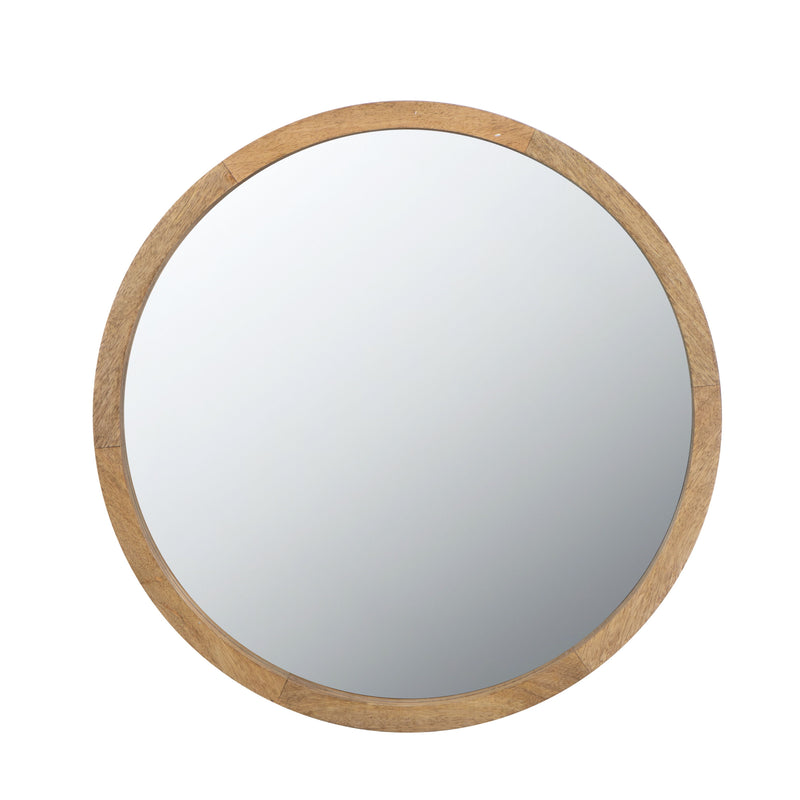 Circle Wall Mirror With Wooden Frame And Walnut Finish, Wall Mirror For Living Room Dining Room