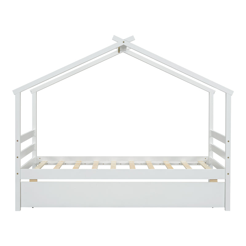 Twin Size  House-shaped Bed with Trundle,White