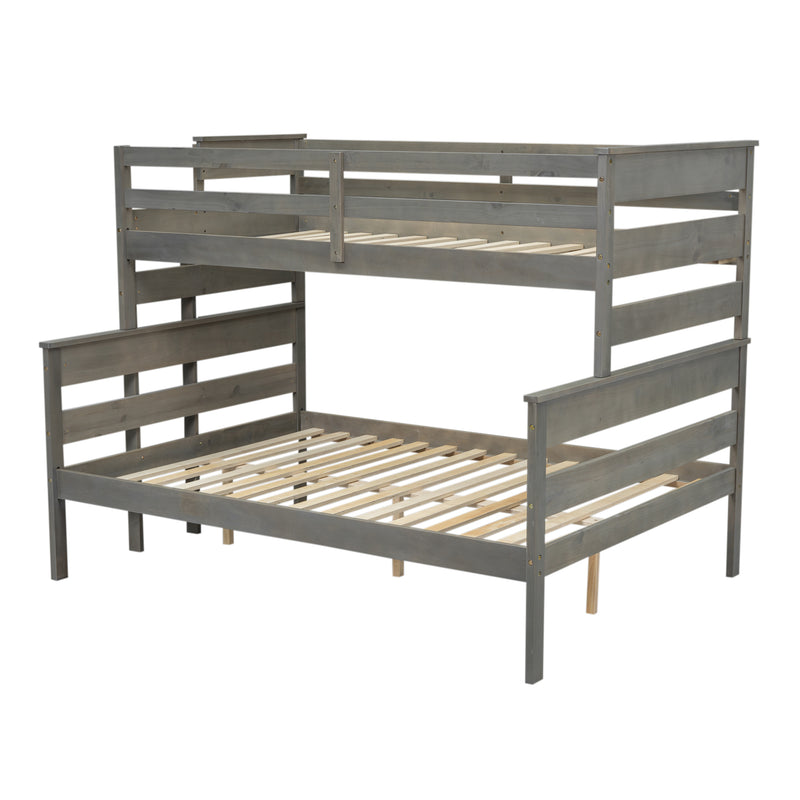 Wood Twin XL over Queen Bunk Bed with Ladder, Gray