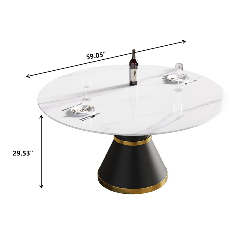 Modern Artificial Stone Round Carbon Steel Base Dining Table, Can Accommodate 6 People