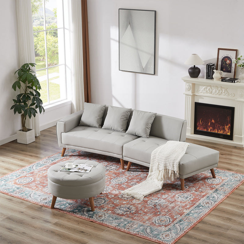 Contemporary Sofa Stylish Sofa Couch With A Round Storage Ottoman And Three Removable Pillows For Living Room