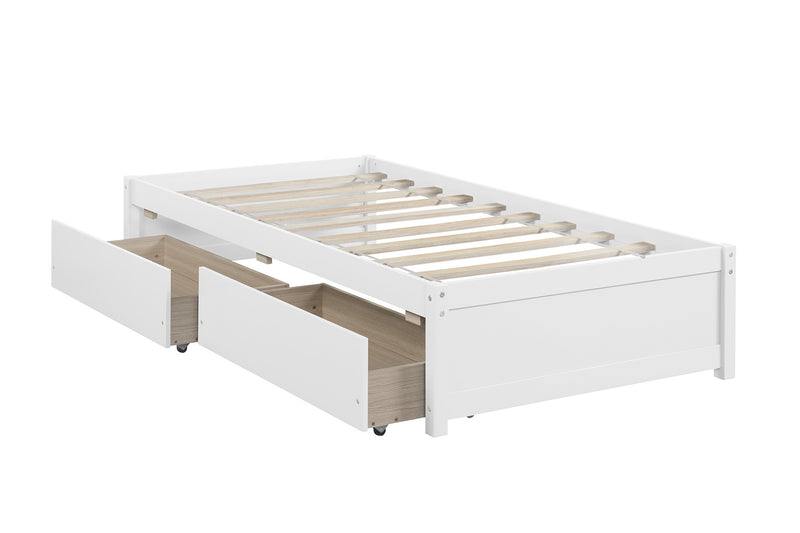 Twin Bed with 2 Drawers, Solid Wood, No Box Spring Needed ,White(New SKU:W504P149042)