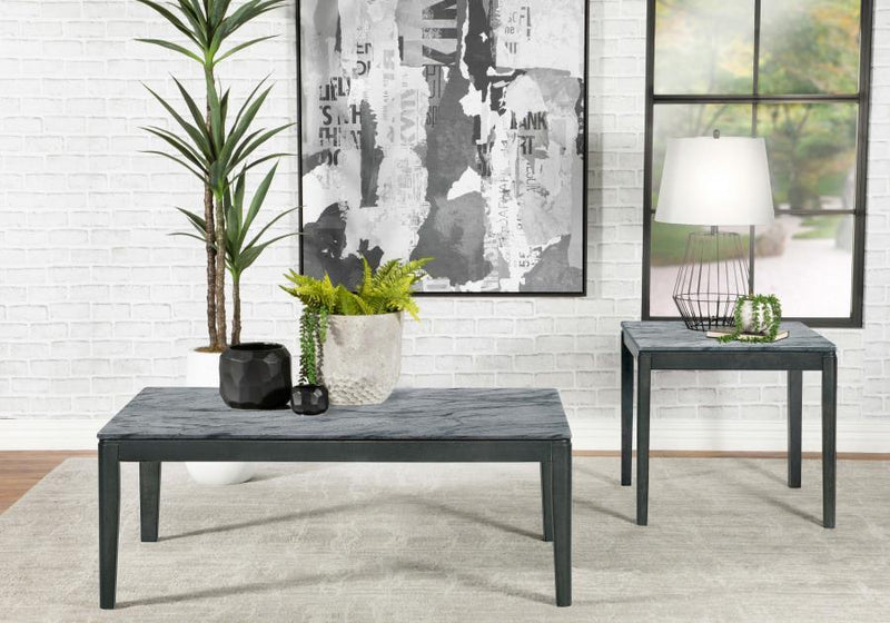 Mozzi - Rectangular Coffee Table Faux Marble - Gray And Black