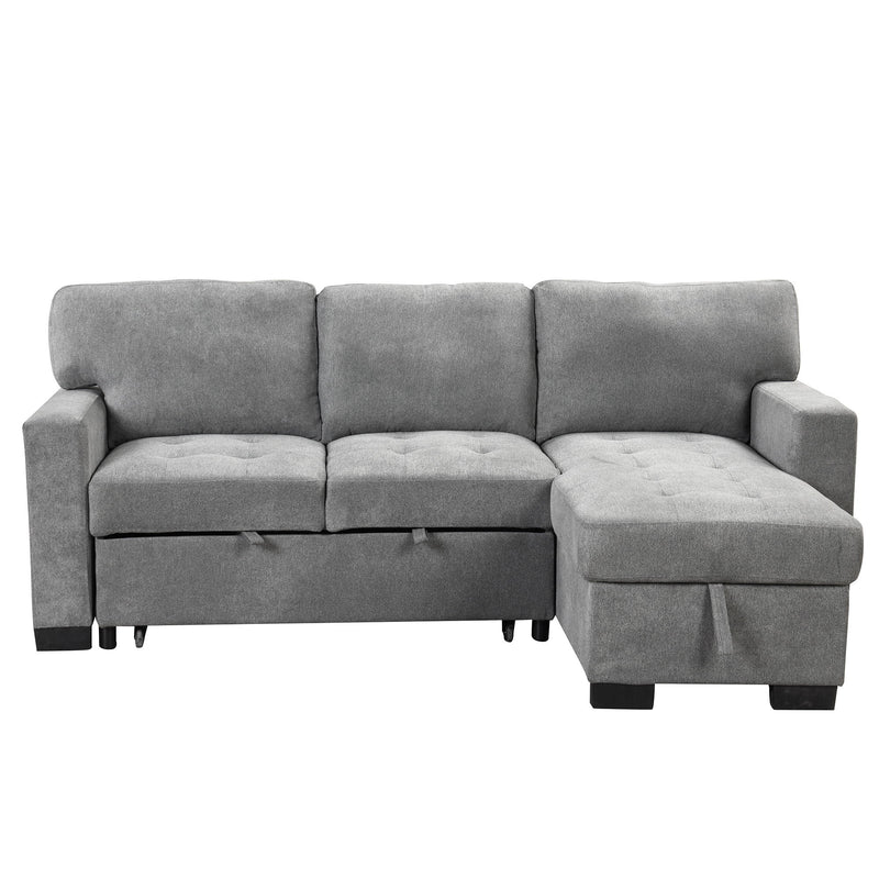 Stylish And Functional Light Chaise Lounge Sectional With Storage Rack Pull-Out Bed Drop Down Table And USB Charger