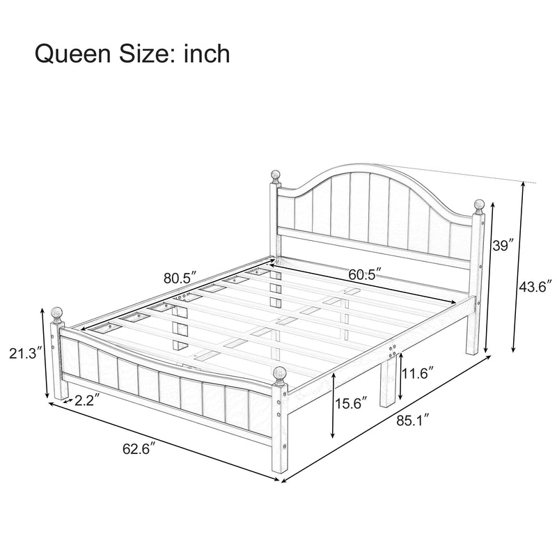 Traditional Concise Style Black Solid Wood Platform Bed, No Need Box Spring, Queen