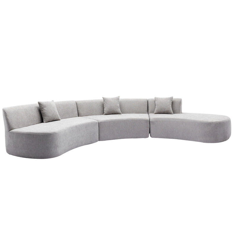 Stylish Curved Sofa Sectional Sofa Chenille Sofa Couch With Three Throw Pillows For Living Room