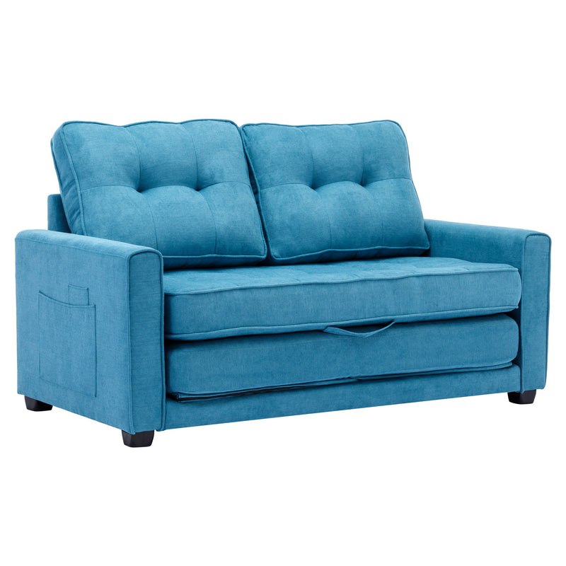 Loveseat Sofa With Pull-Out Bed Modern Upholstered Couch With Side Pocket For Living Room Office