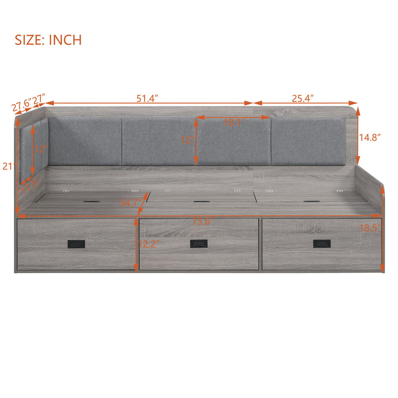 Full Size Daybed With Three Drawers And Three Storage Compartments - Gray