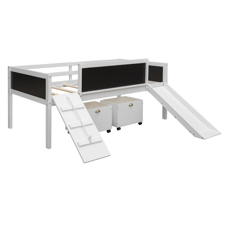 Twin size Loft Bed Wood Bed with Two Storage Boxes - White( old sku: LP000075AAK )