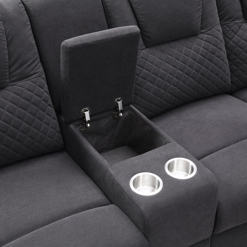 Home Theater Seating Modern Manual Recliner Sofa Chairs With Storage Box And Two Cup Holders For Living Room - Black Gray