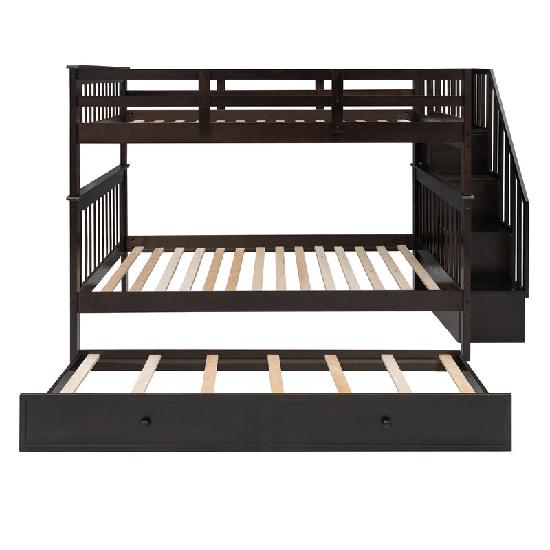 Kids Furniture - Stairway Bunk Bed With Trundle, Storage And Guard Rail For Bedroom