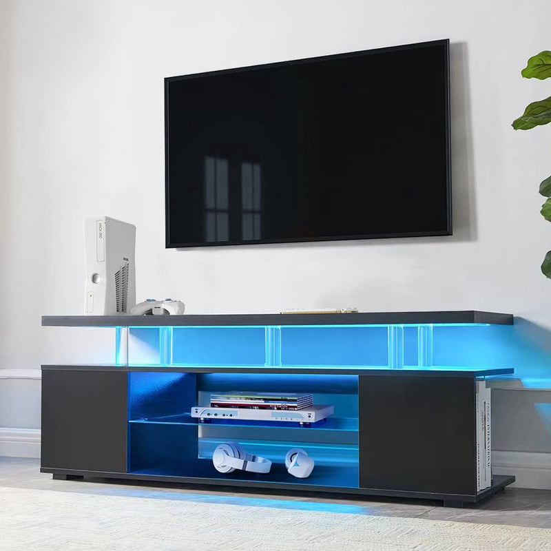 TV Stand LED Gaming Entertainment Center Media Storage Console Table With Large Side Cabinet For Living Room