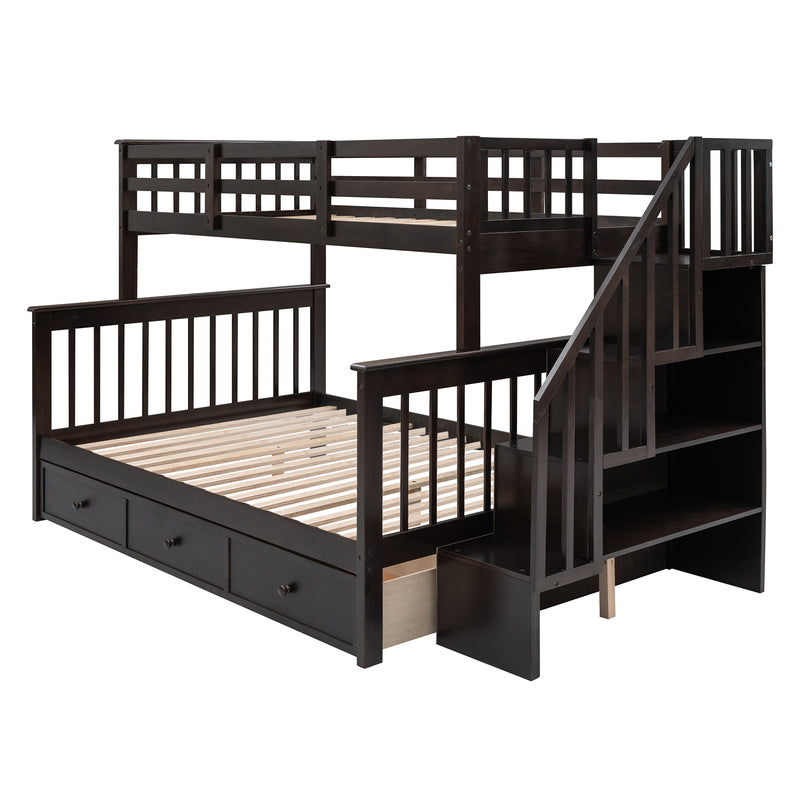 Stairway Twin-Over-Full Bunk Bed with Drawer, Storage and Guard Rail for Bedroom, Dorm, for Adults, Espresso color( old sku: LP000219AAP )