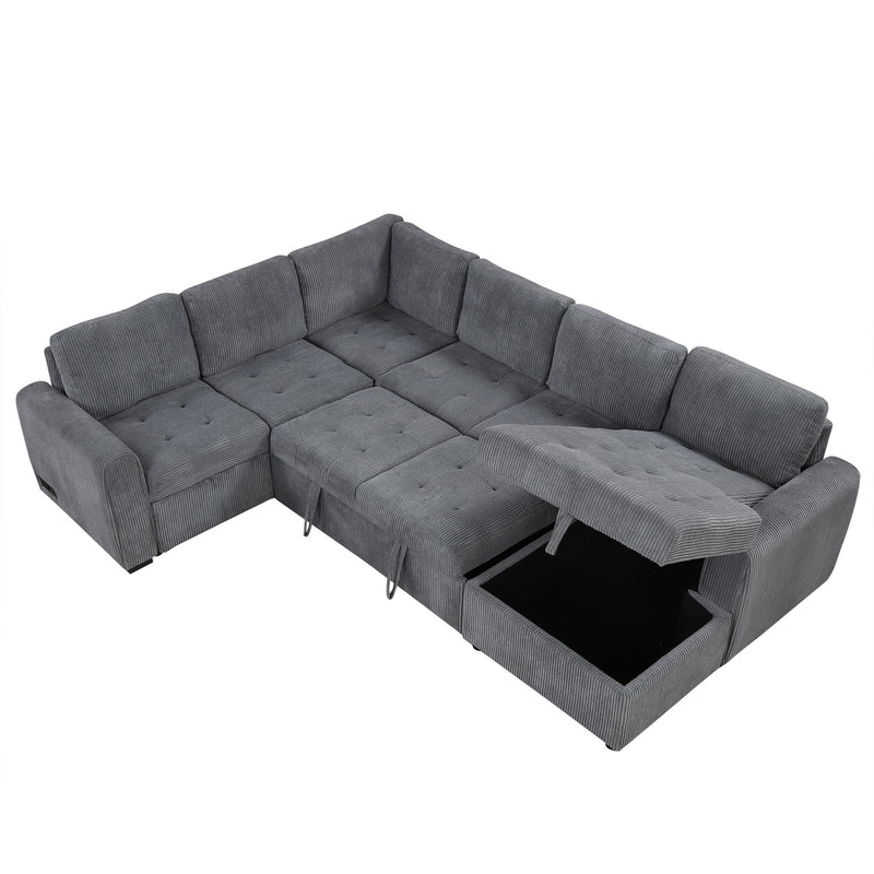 U-Shaped Sofa Sectional Sofa Pull-Out Sofa Bed With A Storage Chaise Lounge, Charging Devices For Living Room - Gray