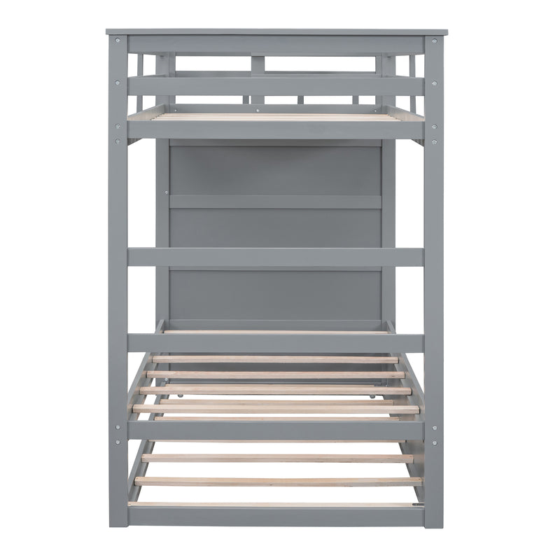 Twin Over Twin Bunk Bed with Trundle and Staircase,Gray(OLD SKU:LT000068AAE)