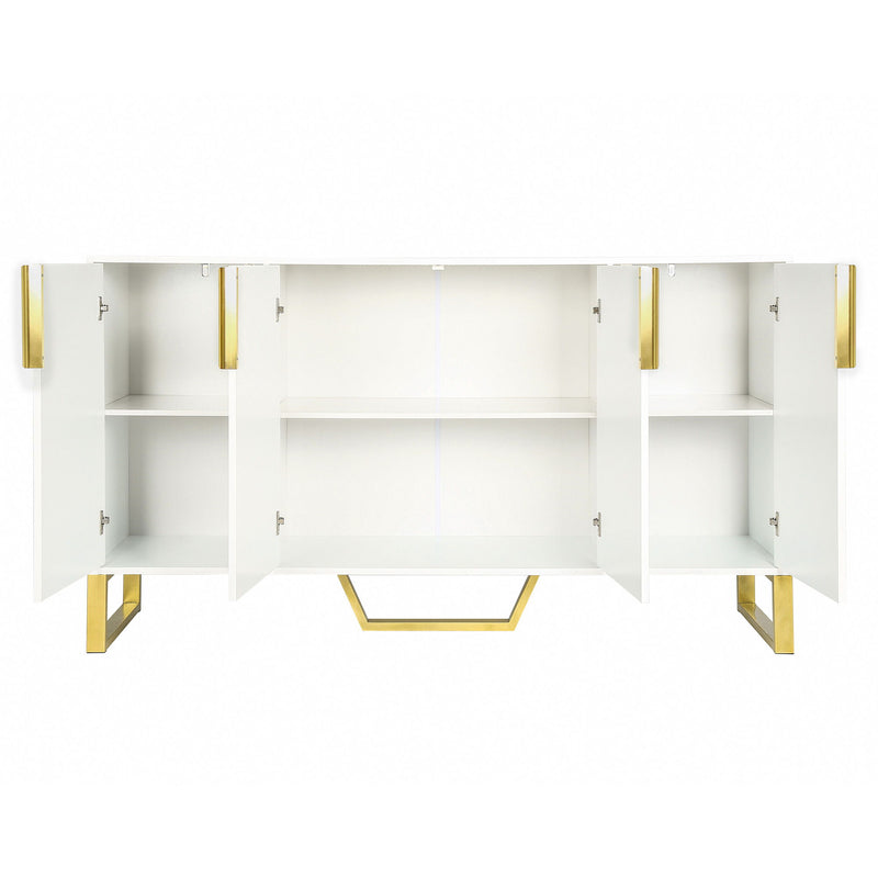 Modern Sideboard With Four Doors, Metal Handles & Legs And Adjustable Shelves Kitchen Cabinet