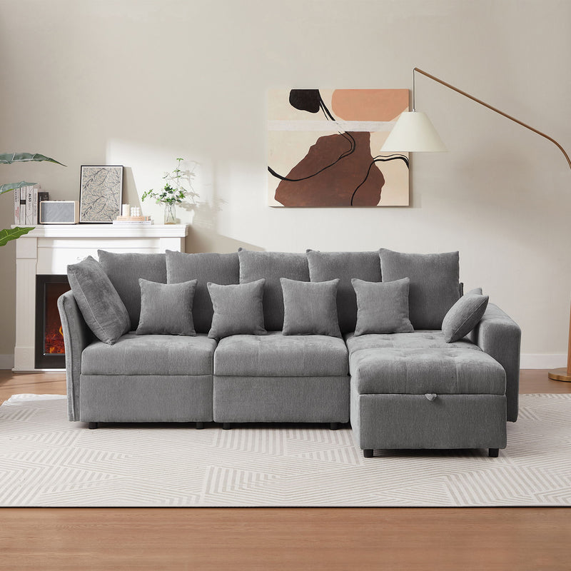 Sectional Sofa Modular Sofa Couch With Three USB Ports, A Removable Storage Ottoman And Five Back Pillows For Living Room