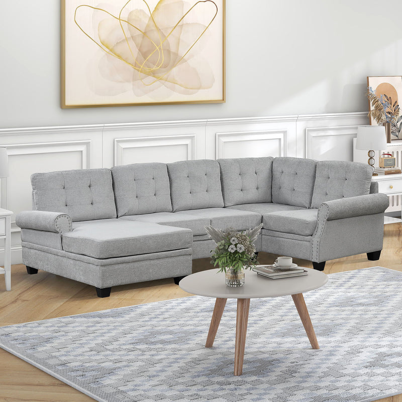 Modern U-Shaped Corner Sectional Sofa Upholstered Linen Sofa Couch For Living Room