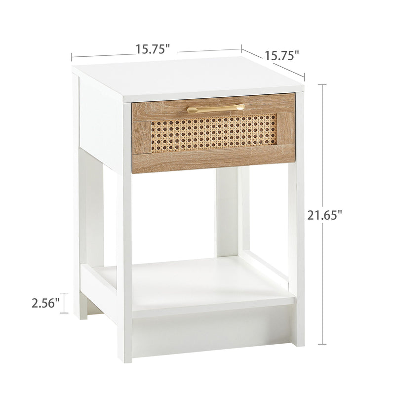 15.75" Rattan End Table With Drawer, Modern Nightstand, Side Table For Living Room, Bedroom