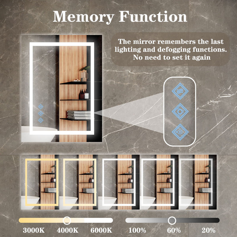 32X24" 3000-6000K LED Bathroom Mirror With Lights, Anti-Fog Dimmable Lighted Wall Mounted Vanity Mirror Master Bath Modern Makeup (Only Mirrors, Not Cabinets) Horizontal & Vertical - Glossy Brushed Silver