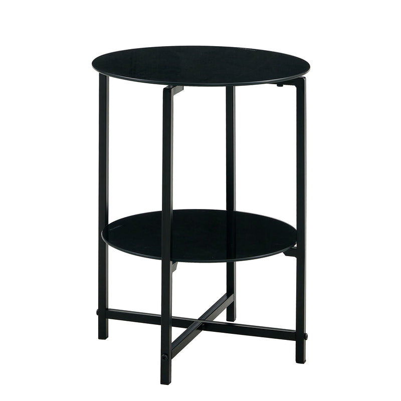 Jws-W241 Tempered Glass End Table (Set of 2) , Round Coffee Table For Bedroom Living Room Office - Black