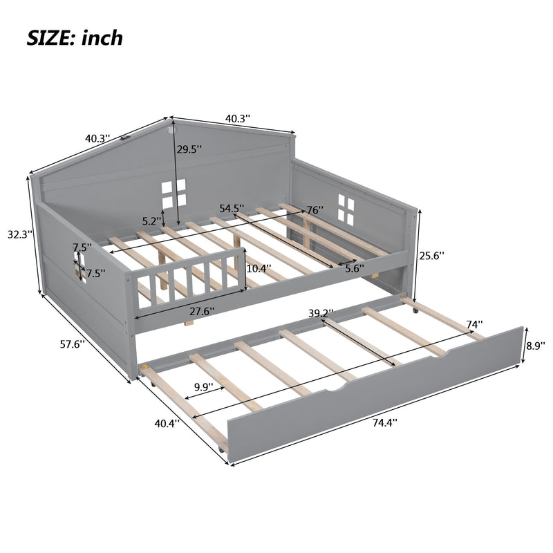 Wooden Daybed With Trundle And Sensor Light