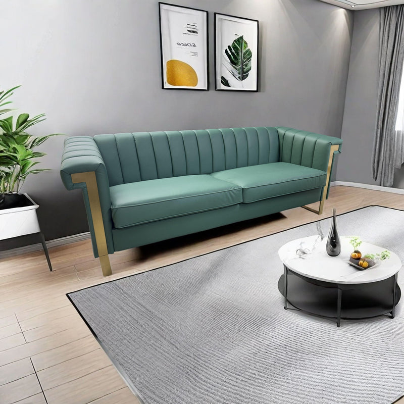 Sofa Modern Sofa With Gold Accents, Sleek Channel-Tufted Upholstery, 3 Seat Couch For Living Room And Office Decor