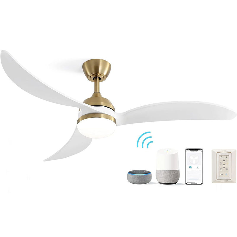 Ceiling Fan With Dimmable LED Light 3 Solid Wood Blades Remote Control Reversible DC Motor For Living Room