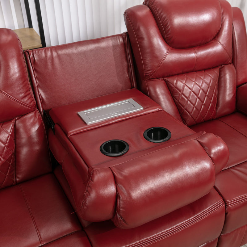 Home Theater Seating Manual Recliner Chair With Center Console And Led Light Strip For Living Room