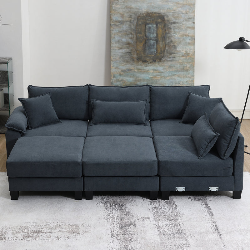 [VIDEO provided] [New] 133*65" Corduroy Modular Sectional Sofa,U Shaped Couch with Armrest Bags,6 Seat Freely Combinable Sofa Bed,Comfortable and Spacious Indoor Furniture for Living Room, 2 Colors