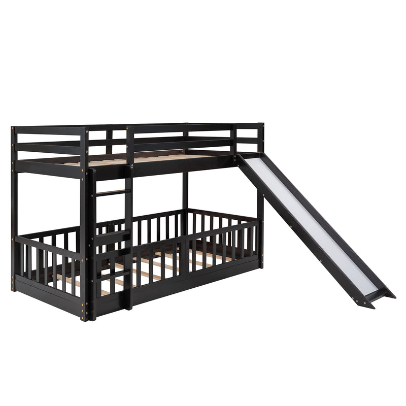 Twin Over Twin Bunk Bed with Slide and Ladder, Espresso（Old SKU:LP000009AAP）