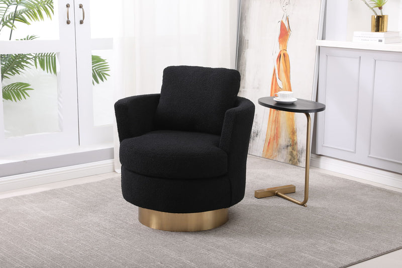 Teddy Swivel Barrel Chair, Swivel Accent Chairs Armchair For Living Room, Reading Chairs For Bedroom Comfy, Round Barrel Chairs With Gold Stainless Steel Base - Black