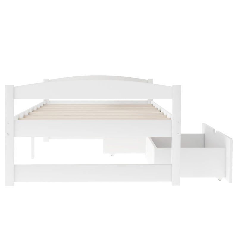 Twin size platform bed, with two drawers, white