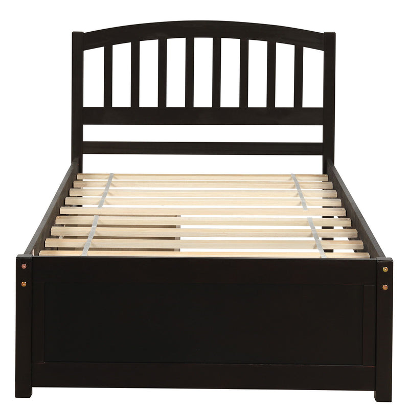 Twin Platform Storage Bed Wood Bed Frame With Two Drawers And Headboard - Espresso