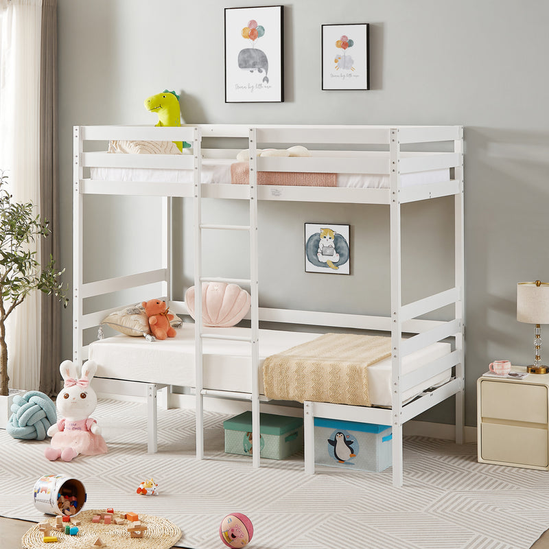 Twin Over Twin Bunk Beds Can be Turn into Upper Bed and Down Desk, Cushion Sets are Free for Kids, Teens, Girls, Boys. White,79''L x 40.9''W x 79''H.