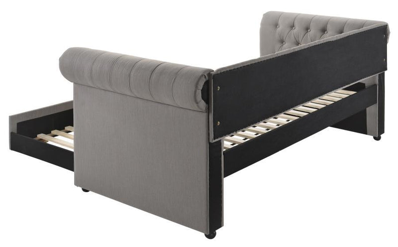 Kepner - Tufted Upholstered Day Bed With Trundle - Gray