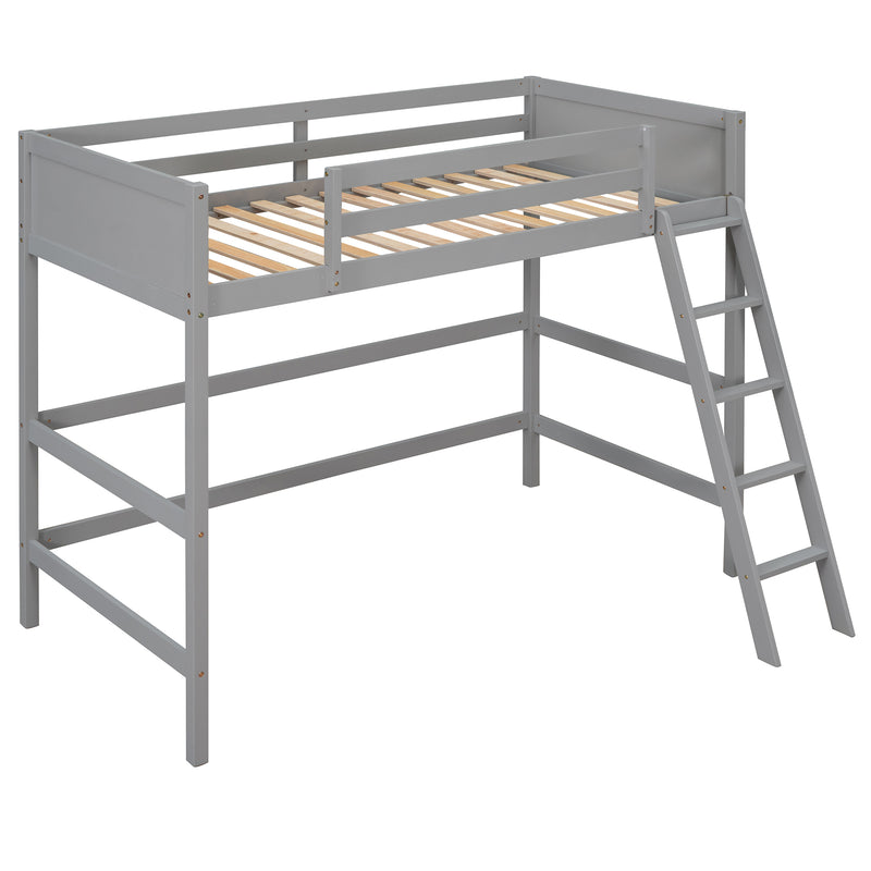 Solid Wood Twin Size Loft Bed with Ladder(Gray)(OLD SKU: WF191903AAE)