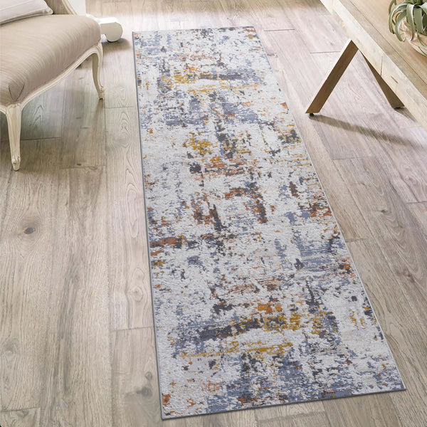 2' x 8' Abstract Non-Shedding Living Room Bedroom Dining Home Office Stylish And Stain Resistant Area Rug - Ivory / Blue