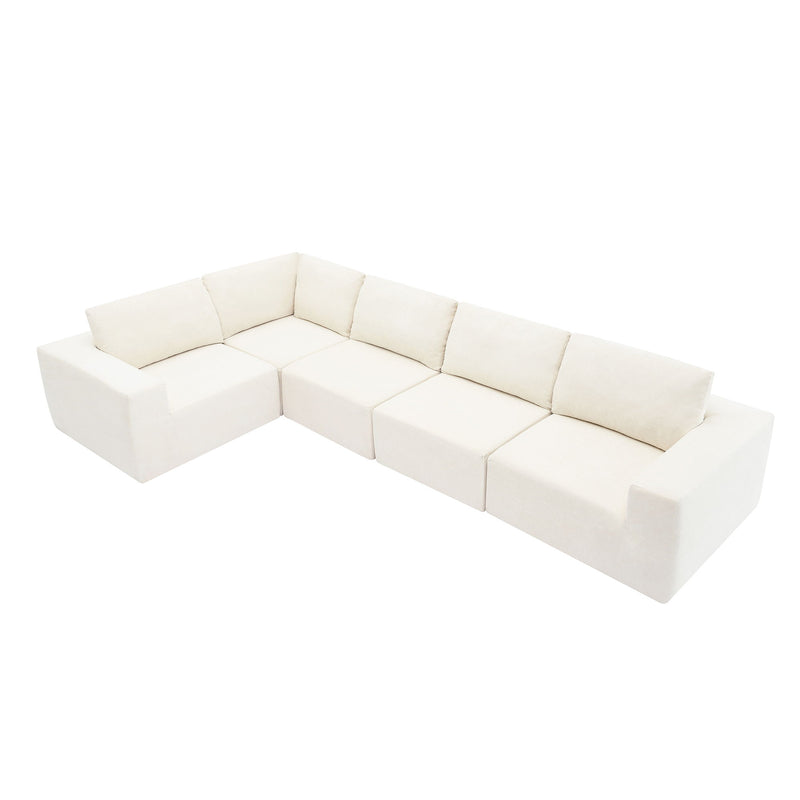 Modular L Shaped Sectional Sofa, Luxury Floor Couch Set, Upholstered Indoor Furniture, Foam - Filled Sleeper Sofa Bed For Living Room, Bedroom, 5 Pieces Free Combination - Beige