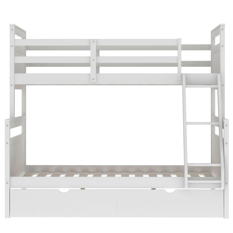 Twin Over Full Bunk Bed With Ladder, Two Storage Drawers, Safety Guardrail