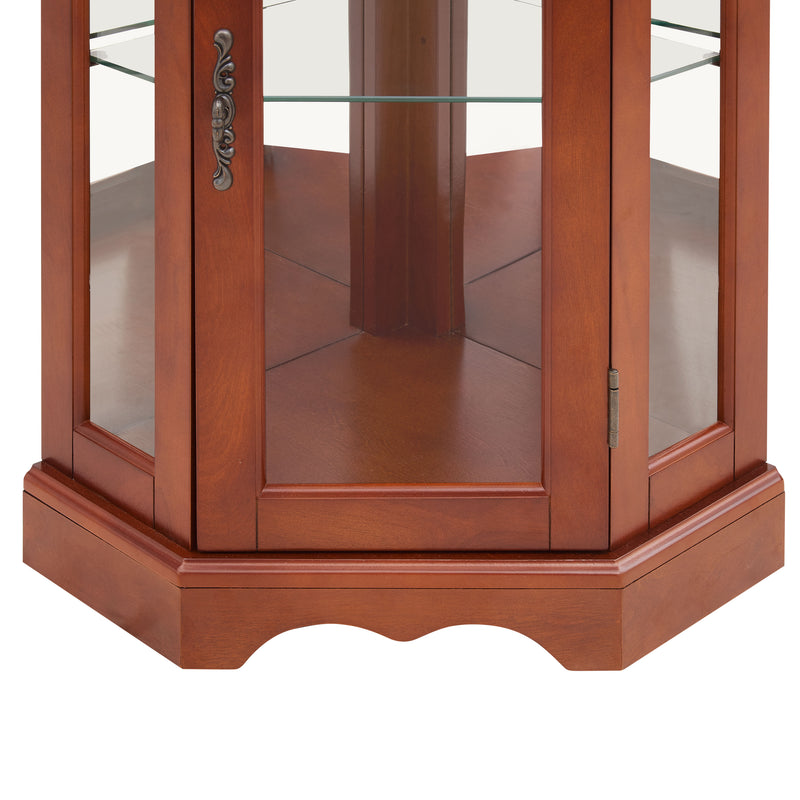 Corner Curio Cabinet With Lights, Adjustable Tempered Glass Shelves, Mirrored Back, Display Cabinet (E26 Light Bulb Not Included) - Walnut