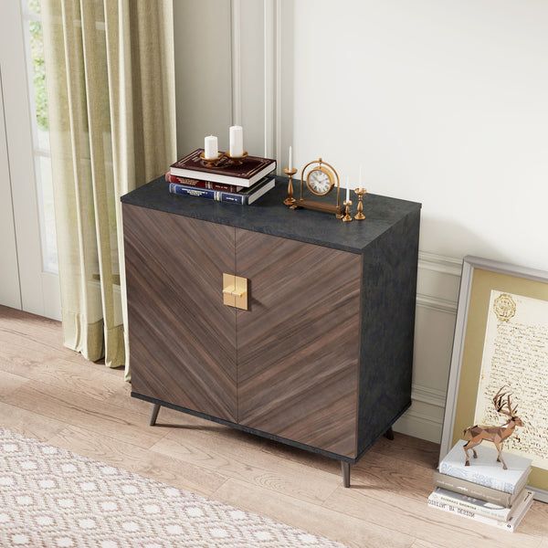 Accent Storage Cabinet With Doors, Bar Cabinet Buffet Cabinet With Storage For Living Room, Hallway, Bedroom - Brown Mix